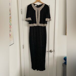 Laurence Kazar Black Beaded Silk Dress Size Medium. Modest Mother of the bride